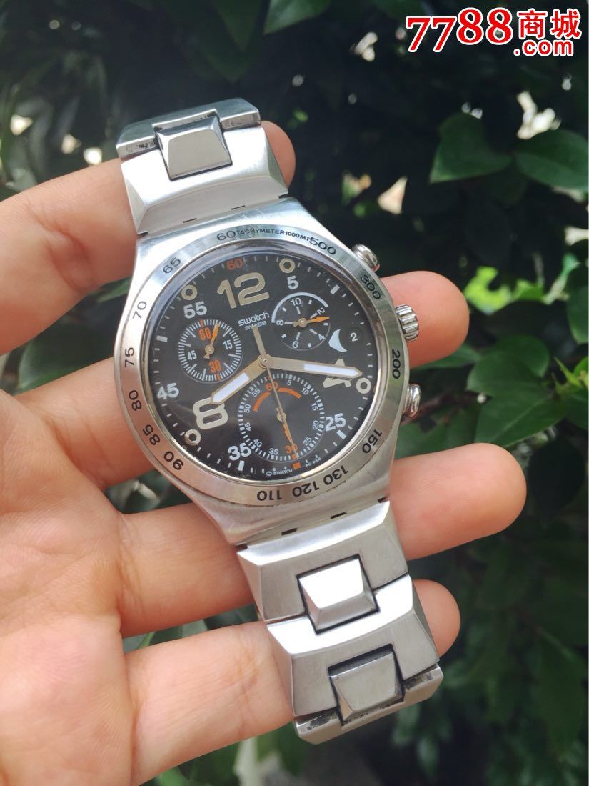 瑞士swatch斯沃琪石英计时男表【独特菱角切片型表链】【瑞士v8认证】