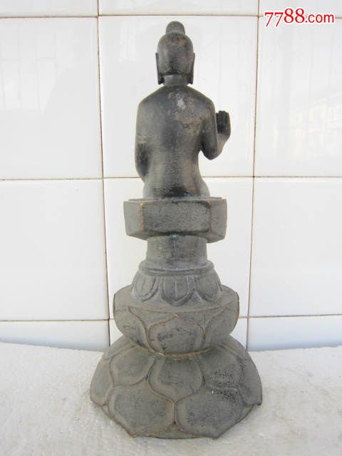 罕见三层莲花座《佛祖释迦牟尼》老青铜佛像