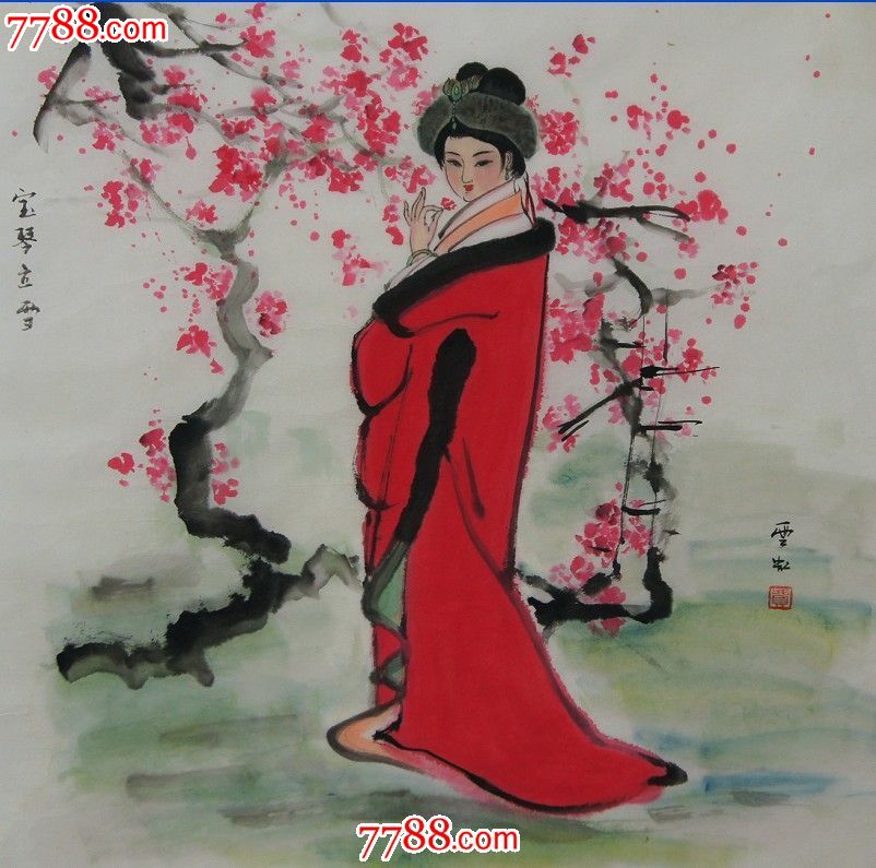 河北美协会员实力派画家贾云虹精品人物【宝琴立雪】