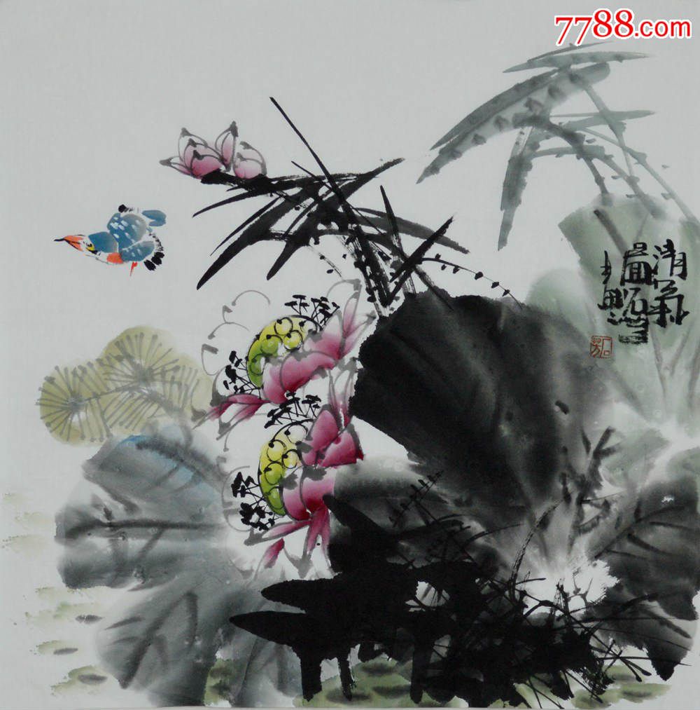 石芳四尺斗方国画荷花《清气图》hn0280