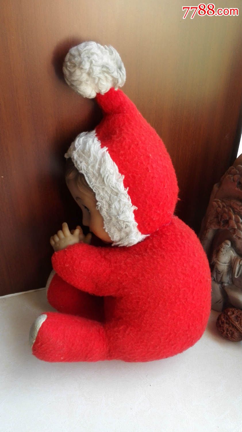 怀旧经典收藏七八十年代歪脖活眼红色毛绒布娃娃高41厘米