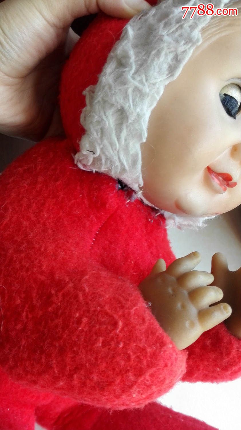 怀旧经典收藏七八十年代歪脖活眼红色毛绒布娃娃高41厘米
