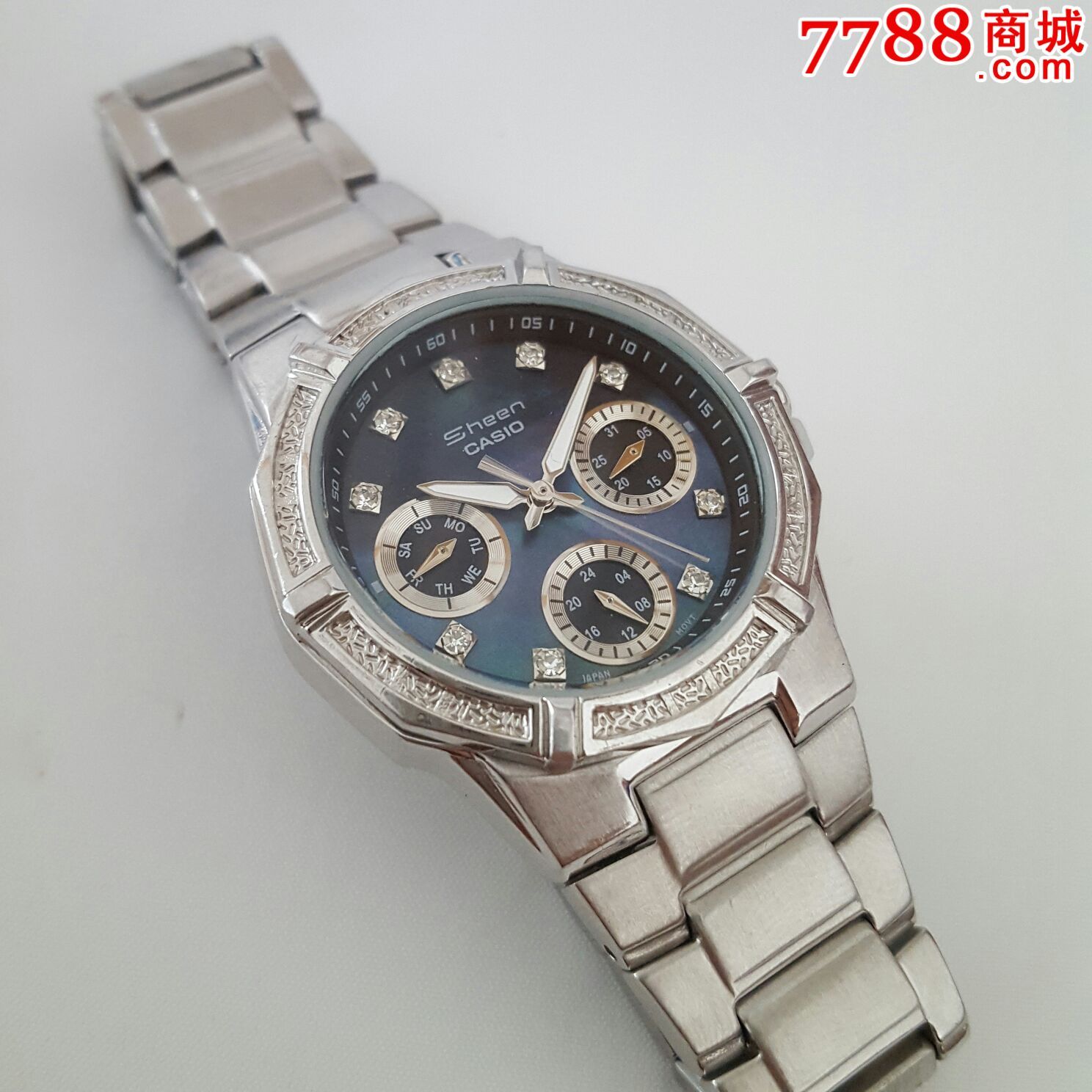 日本casio卡西欧sheen系列女表【女人最爱:深海蓝色贝壳表盘,大包钻】