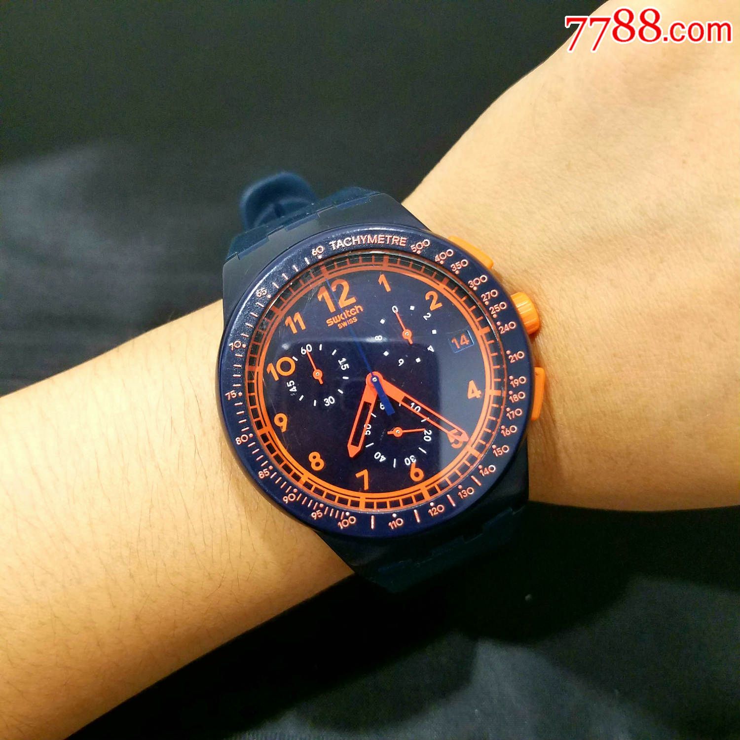 瑞士swatch斯沃琪运动潜水石英计时男表【深海蓝,活力橙】【瑞士v8