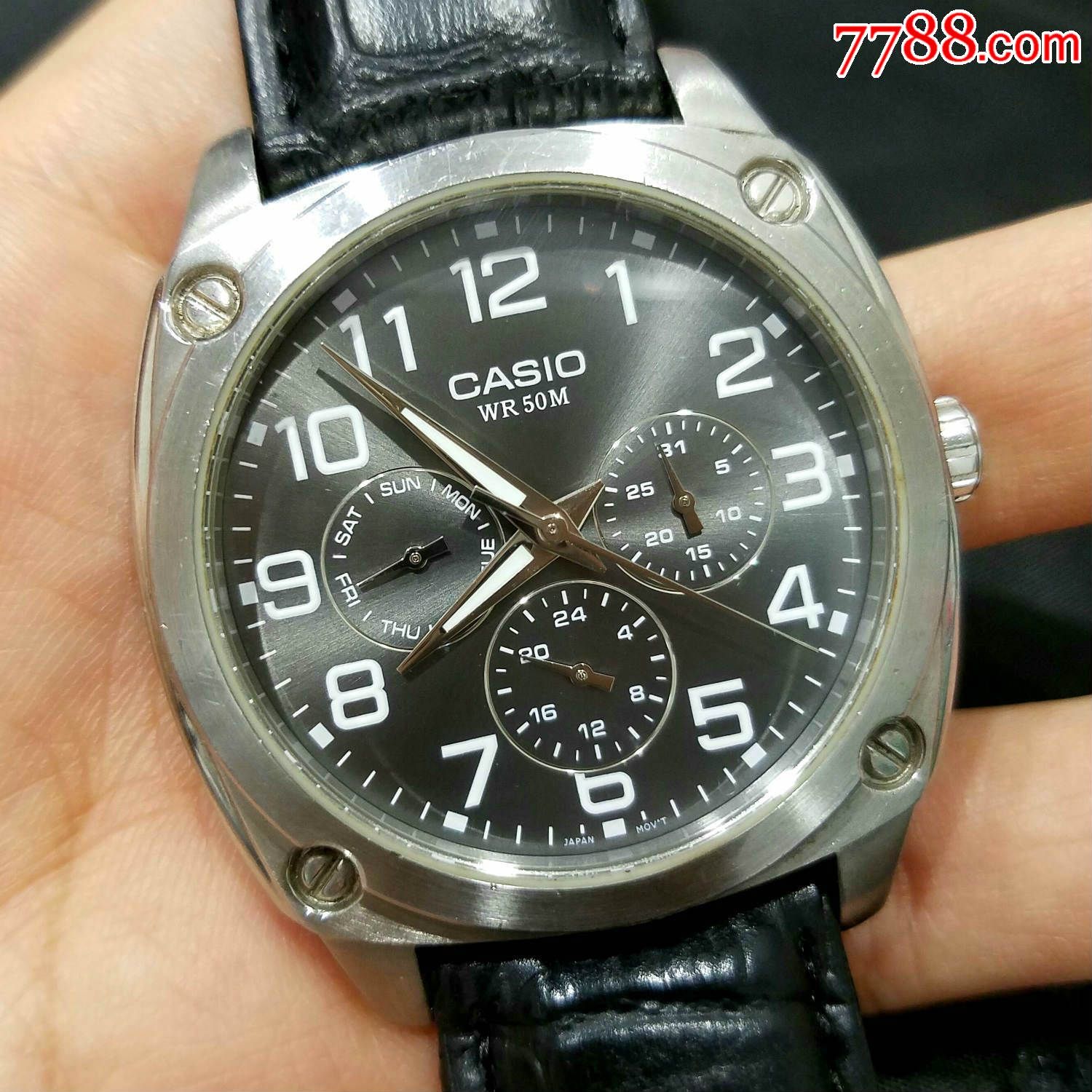 日本casio卡西欧【极品深空灰拉丝表盘】【独特小表盘日历,24小时进制