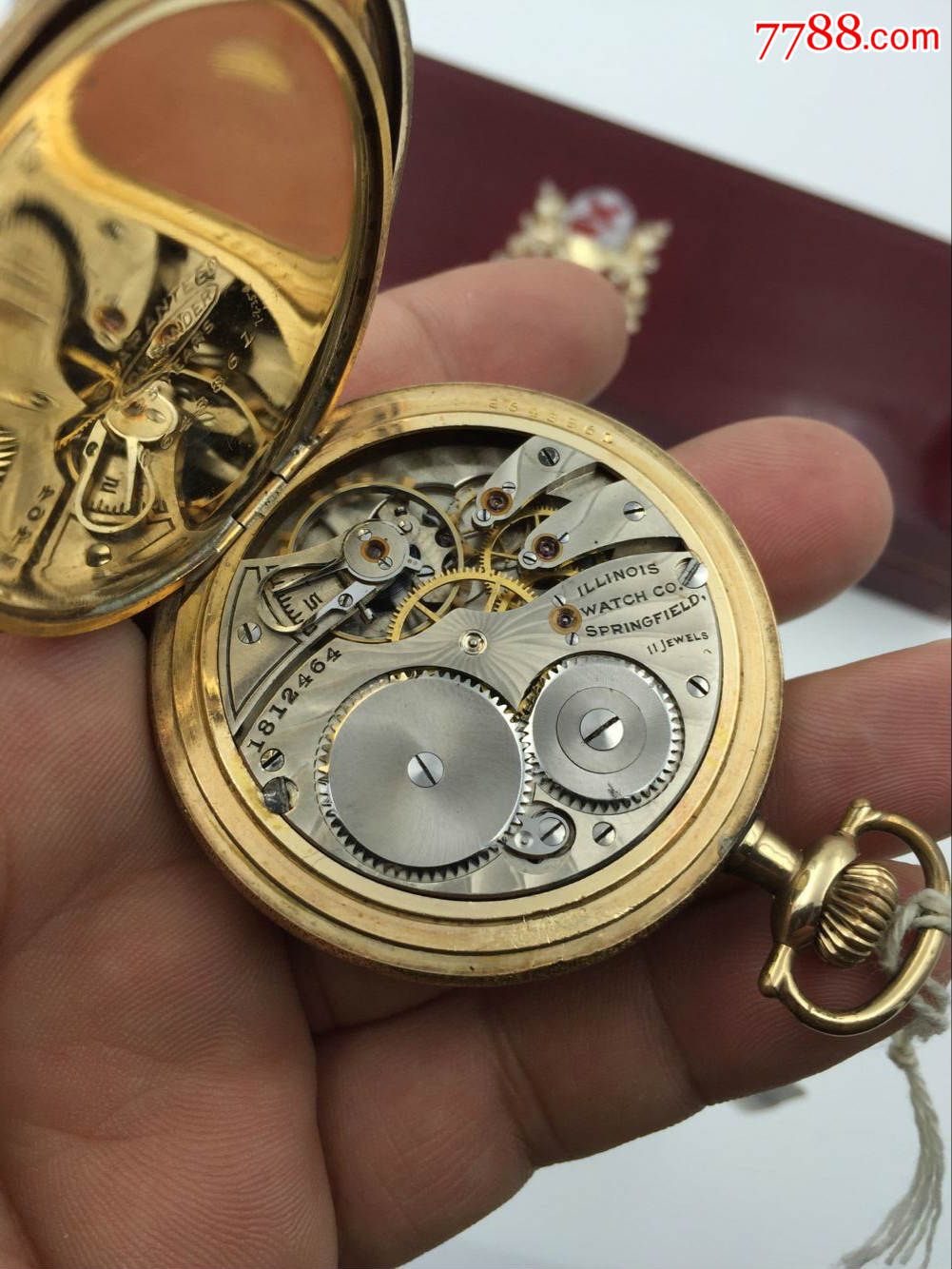 美国产三开门彩金壳illinois/伊利诺斯包金古董老怀表--正常走时!