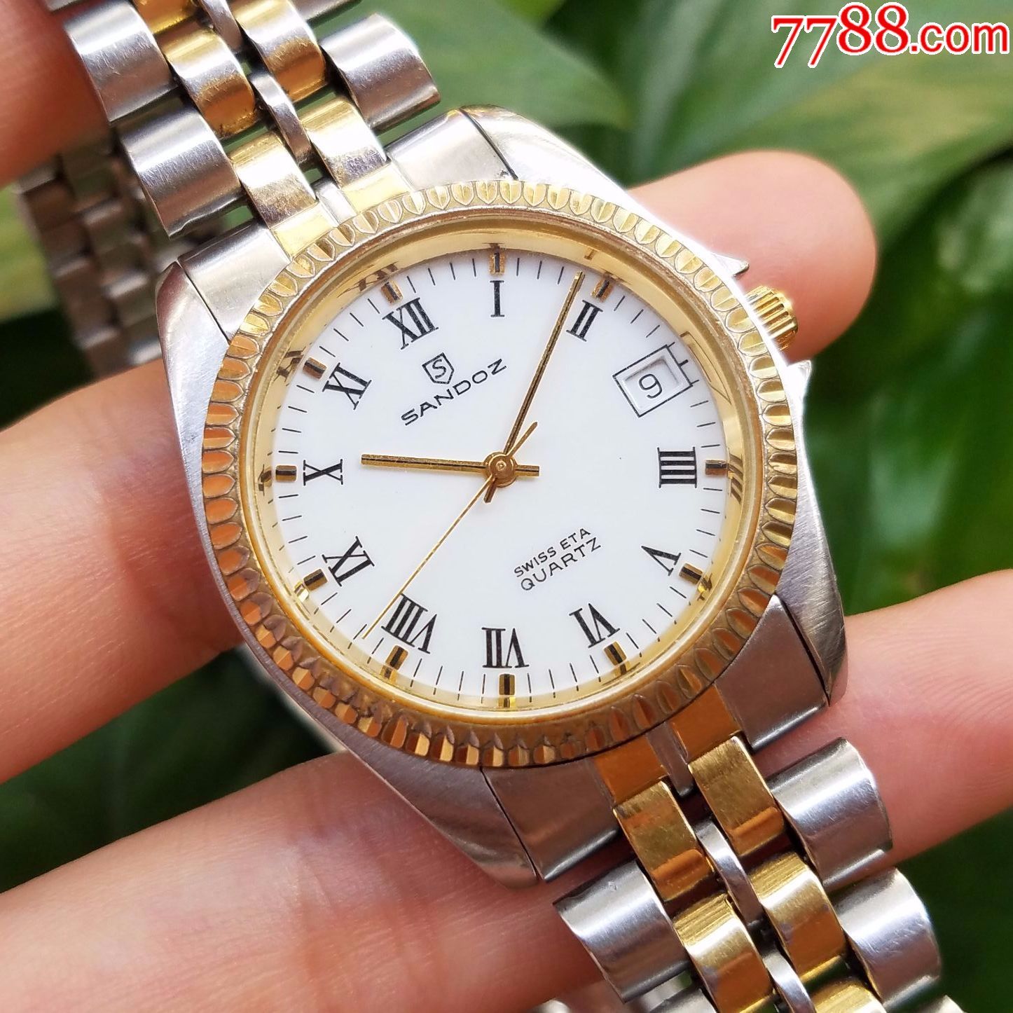 【瑞士v8认证eta】瑞士sandoz山度士中性石英男表【经典日志型间金表